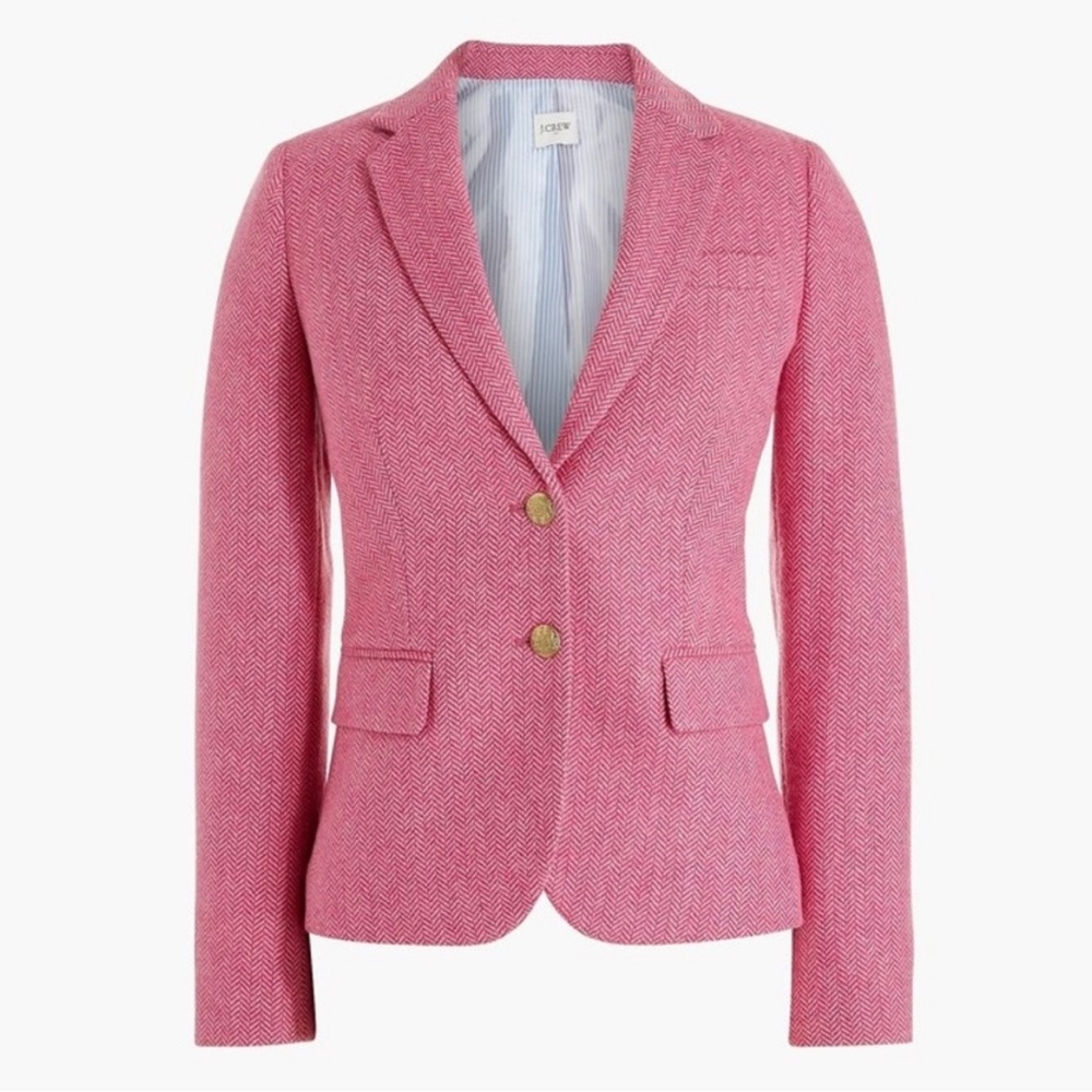 J Crew Blazer Herringbone pink tweed schoolboy wool military size 00 - NEW